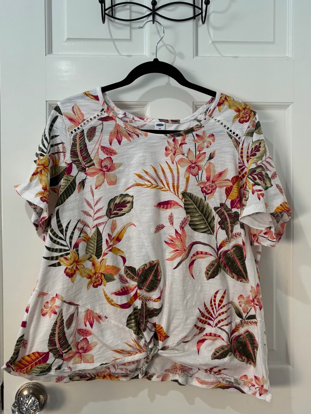 Old Navy Tropical Floral Front-Knot Slub-Knit T-Shirt, XXL